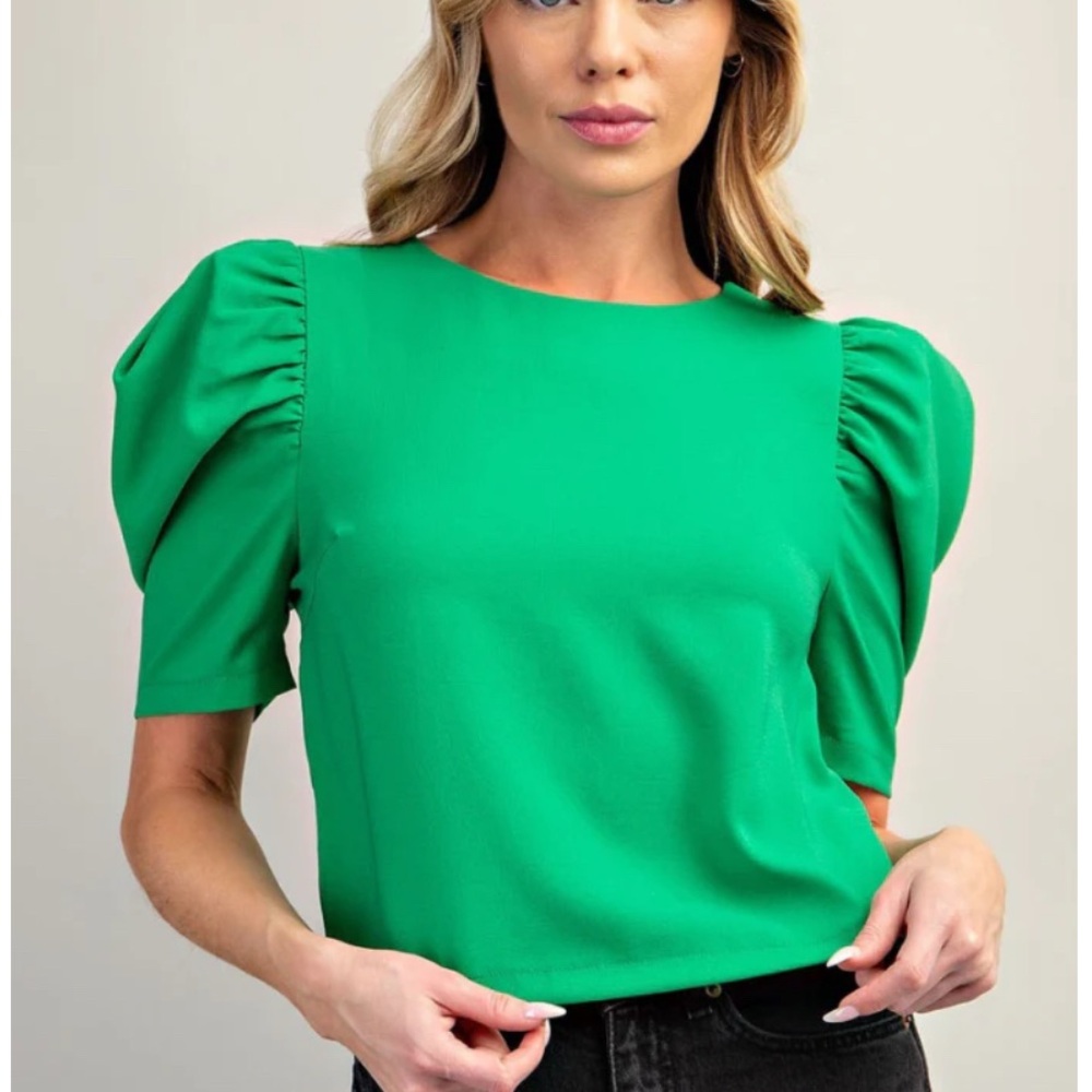 🌸. #1995.    a new day Vibrant Green Puff Sleeve Blouse